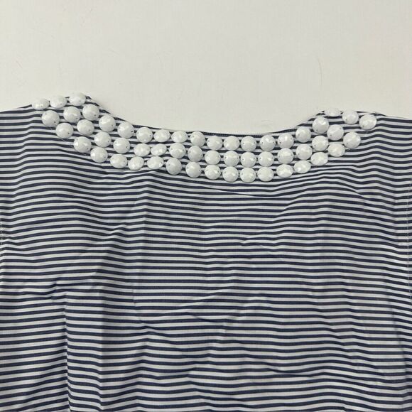 NWT Talbots Blue White Striped Beaded Sleeveless Blouse Tank Size 4P Stretch - Picture 12 of 12